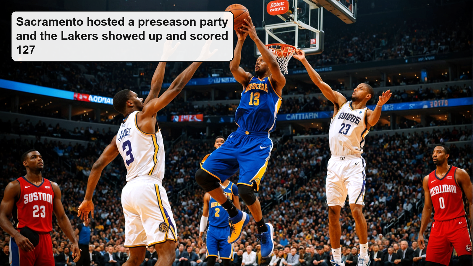 Sacramento hosted a preseason party and the Lakers showed up and scored 127 Photo: Yahoo Sports.