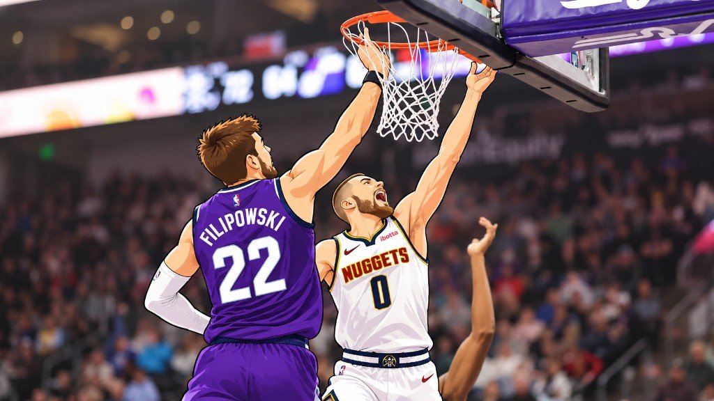 Jazz and Nuggets battle at the rim.