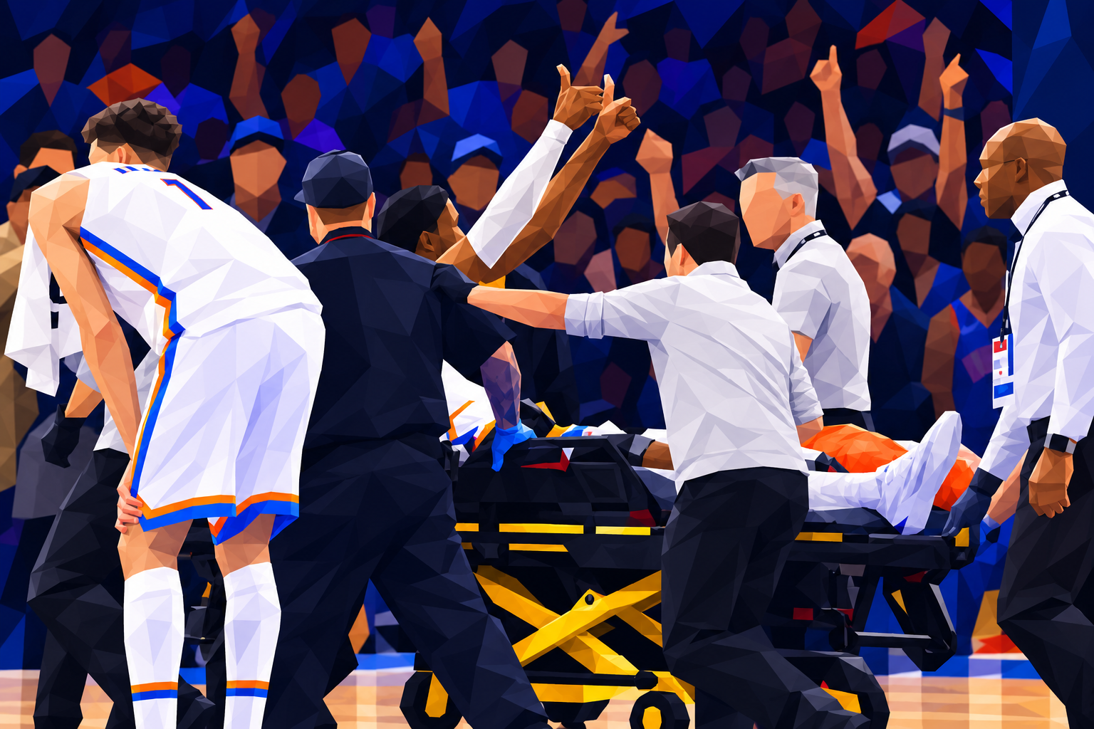 Jalen Williams gives the crowd a thumbs-up as he is taken off on a stretcher against the Clippers on Oct. 25 — Getty Images via NBA.com