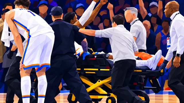Jalen Williams gives the crowd a thumbs-up as he is taken off on a stretcher against the Clippers on Oct. 25 — Getty Images via NBA.com